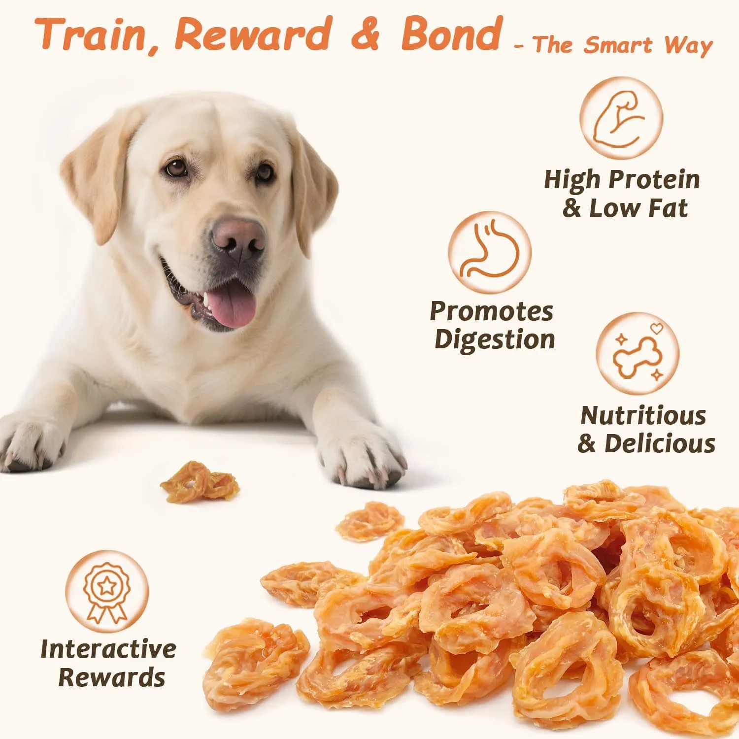 Chicken Rings Dog Treats, Real Chicken Jerky Rawhide-Free Soft Chews, Natural High Protein Limited Ingredient Training Snacks for Small Medium Large Dogs, 10.6oz