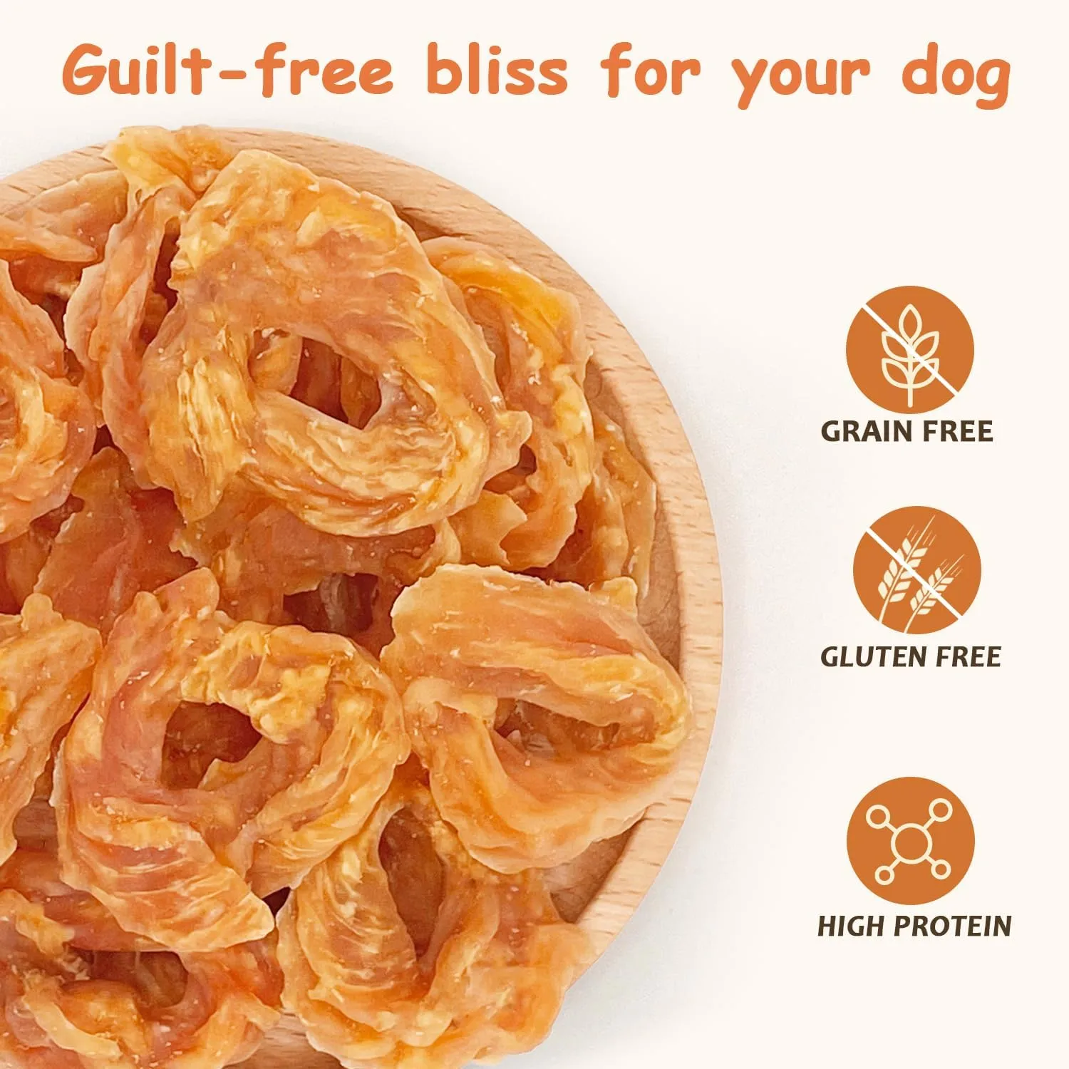 Chicken Rings Dog Treats, Real Chicken Jerky Rawhide-Free Soft Chews, Natural High Protein Limited Ingredient Training Snacks for Small Medium Large Dogs, 10.6oz