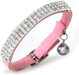CHUKCHI Soft Velvet Safe Cat Adjustable Collar Bling Diamante with Bells,11 inch for Small Dogs and Cats (Pink)