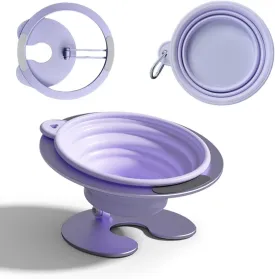 Collapsible Elevated Cat Dog Food Bowl, Portable Raised Pet Food Water Dish, Adjustable Tilted Food Feeder for Indoor Outdoor Cats Dogs, Whisker Friendly Cat Feeding Watering Dish for Travelling