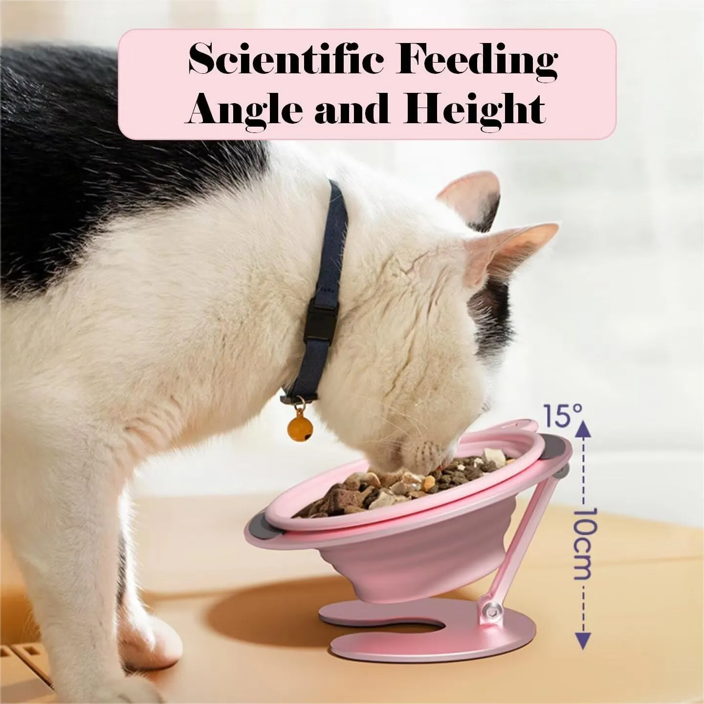 Collapsible Elevated Cat Dog Food Bowl, Portable Raised Pet Food Water Dish, Adjustable Tilted Food Feeder for Indoor Outdoor Cats Dogs, Whisker Friendly Cat Feeding Watering Dish for Travelling