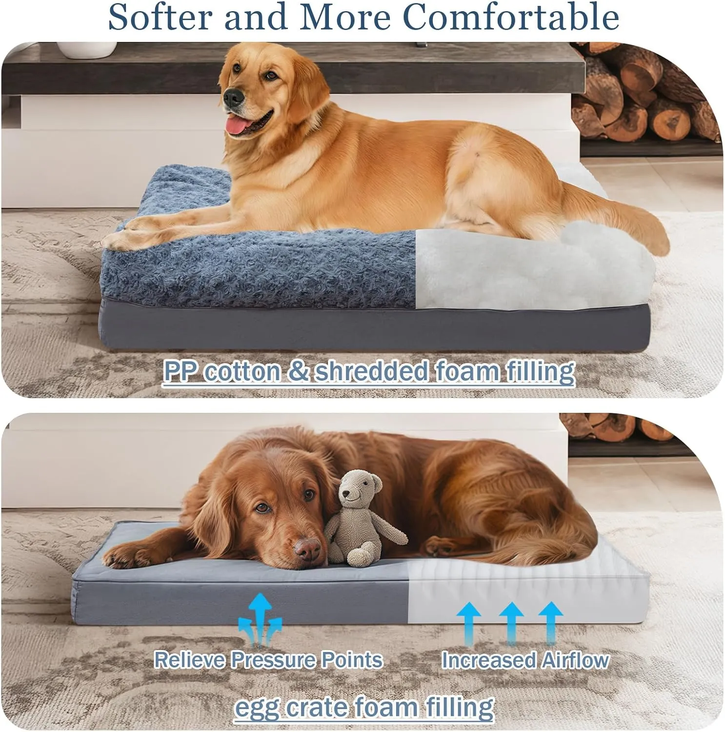 COMAX Dog Beds for Large Sized Dogs Orthopedic, Waterproof 3-in-1 Extra Large Dog Bed with Removable Washable Cover and Anti-Slip Bottom, Egg Crate Foam Pet Mat