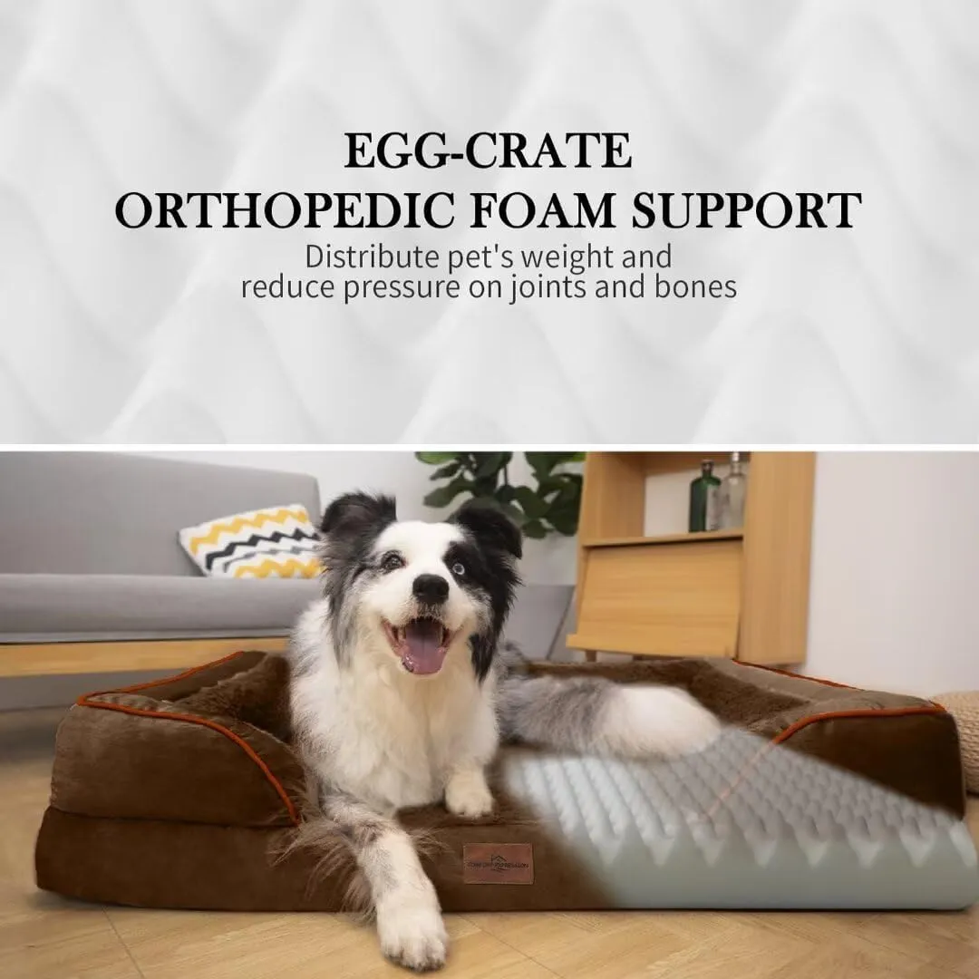 Comfort Expression XL Orthopedic Dog Beds for Extra Large Dogs, Waterproof Dog Bed with Bolster, Washable Dogs Bed Sofa Pet Beds with Removable Cover & Non-Slip Bottom(X-Large,Chocolate Brown)
