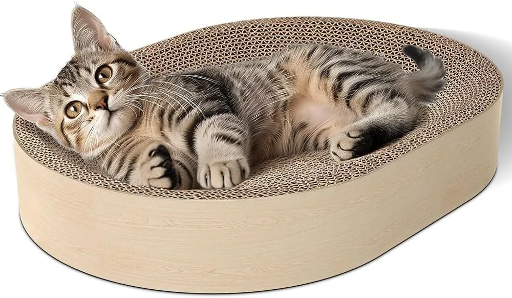ComSaf Cat Scratching Board - Cat Scratcher for Indoor Cats, Cardboard Cat Scratch Pad Oval Cat Scratcher Bed for Kitten, Durable Cat Scratcher Bowl Circle, Furniture Protector from Cat Claws