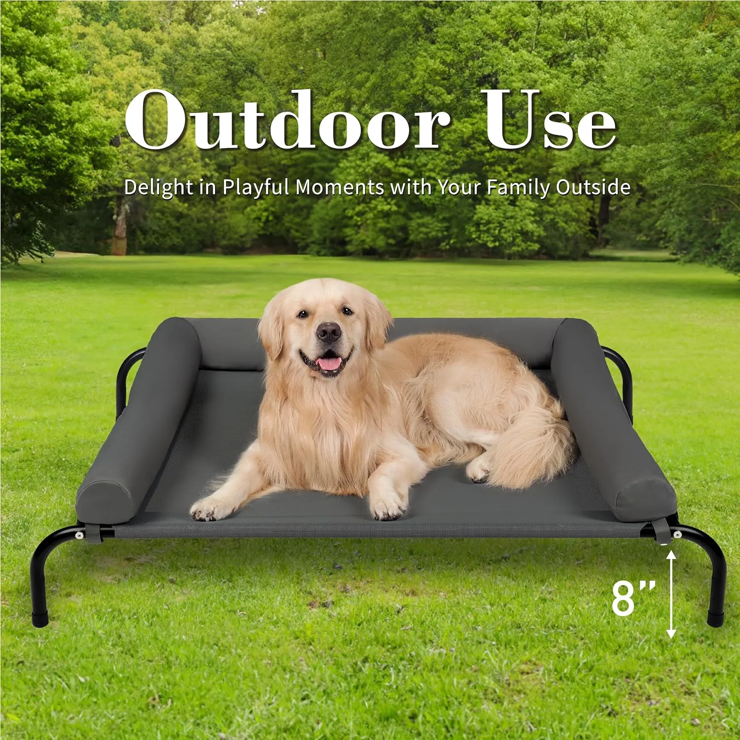 Cooling Elevated Dog Bed with Pillows,Portable Washable Raised Dog Cot Bed with Chew Proof Mesh and Metal Frame,No-Slip Rubber Feet for Indoor & Outdoor Use,XLarge,Deep Grey