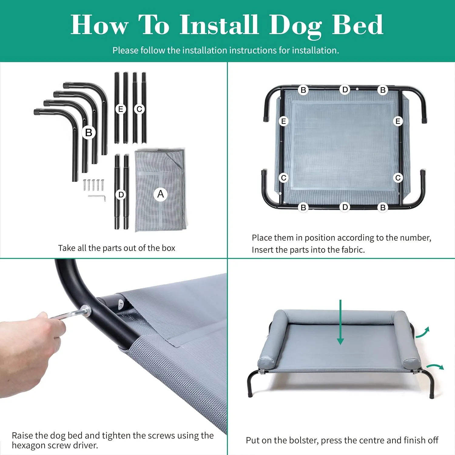 Cooling Elevated Dog Bed with Pillows,Portable Washable Raised Dog Cot with Chew Proof Mesh and Metal Frame,No-Slip Rubber Feet for Indoor & Outdoor Use,Large,Gray