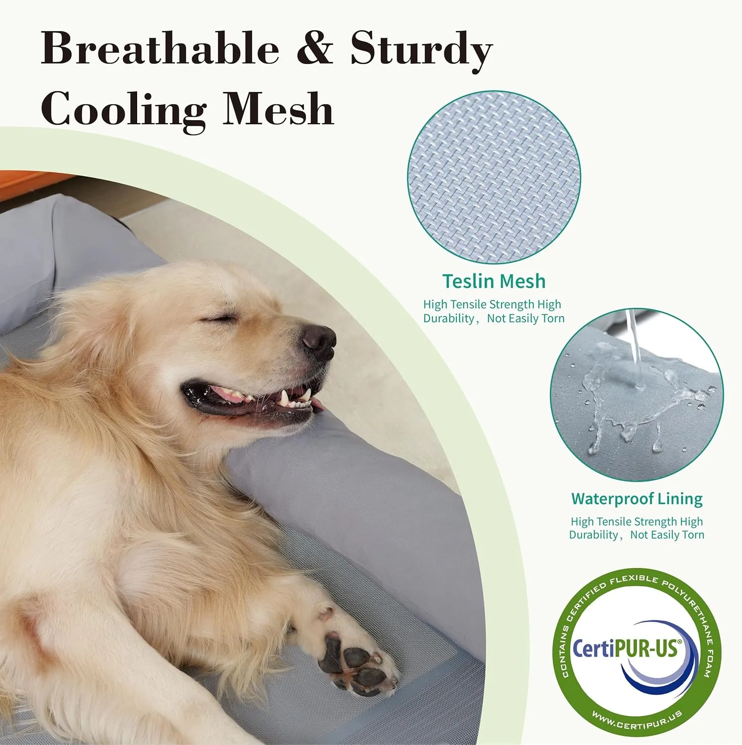 Cooling Elevated Dog Bed with Pillows,Portable Washable Raised Dog Cot with Chew Proof Mesh and Metal Frame,No-Slip Rubber Feet for Indoor & Outdoor Use,Large,Gray