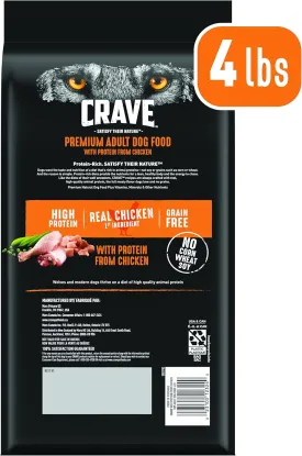 CRAVE Grain Free High Protein Adult Dry Dog Food, Chicken, 4 lb. Bag (Pack of 2)