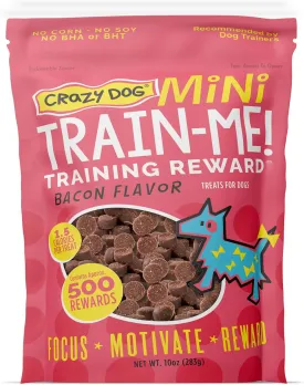 Crazy Dog Mini Train-Me! Training Treats 10 oz. Pouch, Bacon Flavor, with 500 Treats per Bag, Recommended by Dog Trainers