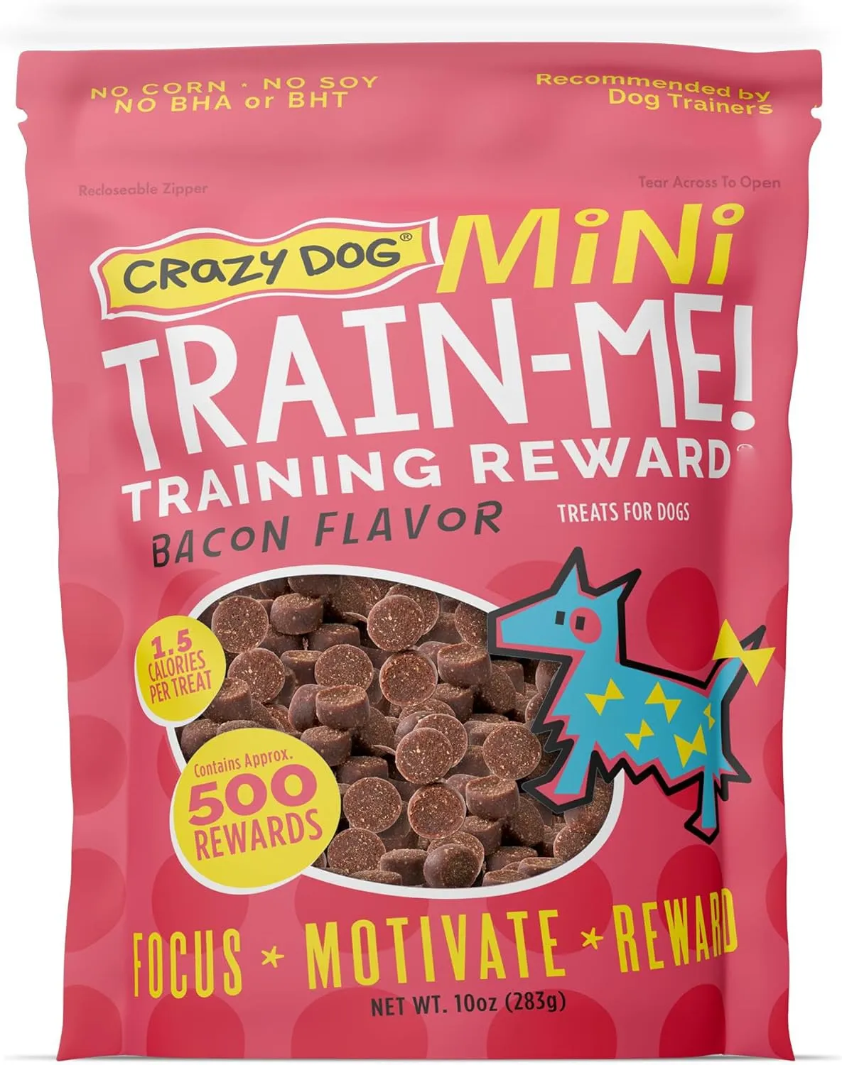 Crazy Dog Mini Train-Me! Training Treats 10 oz. Pouch, Bacon Flavor, with 500 Treats per Bag, Recommended by Dog Trainers