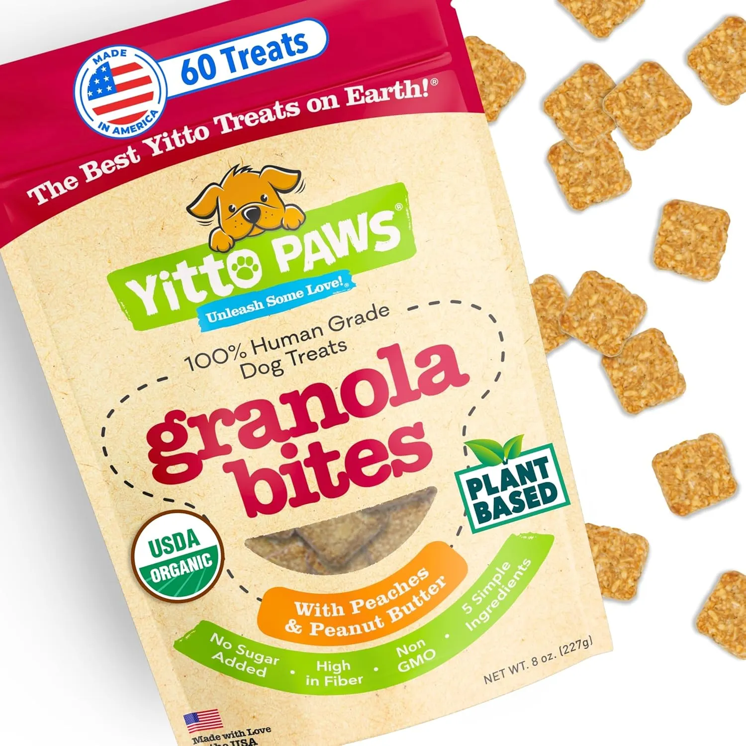 Crunchy Organic Peanut Butter Dog Treats, Peach & Oats Healthy Dog Treats, Vegan All Natural Dog Training Treats Made in USA Only  Low Calorie, Human-Grade No Sugar Added Dog Biscuits