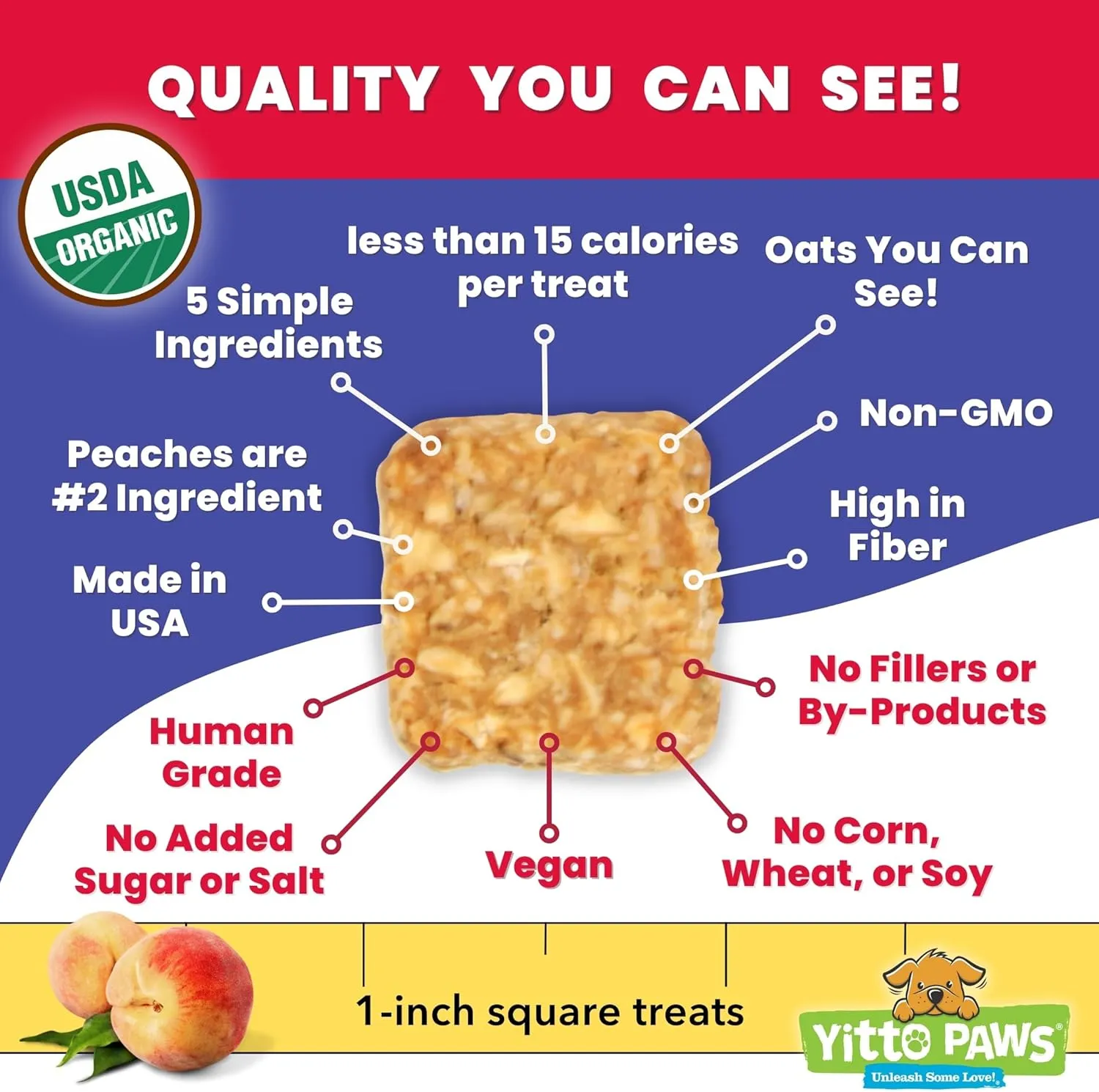 Crunchy Organic Peanut Butter Dog Treats, Peach & Oats Healthy Dog Treats, Vegan All Natural Dog Training Treats Made in USA Only  Low Calorie, Human-Grade No Sugar Added Dog Biscuits
