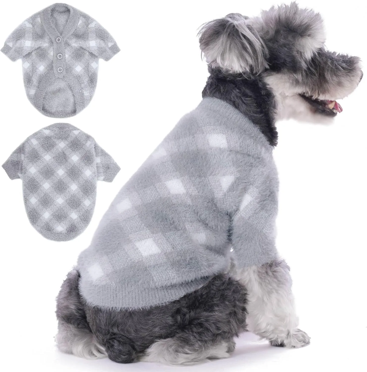 Deluxe Dog & Cat Winter Clothes - Thermal Knit Sweater & Jacket for Small Dogs Boy and Girl - Stretchy Pet Apparel, Puppy Outfits - Soft Warm Dog Coat (Silver Grey, Medium)