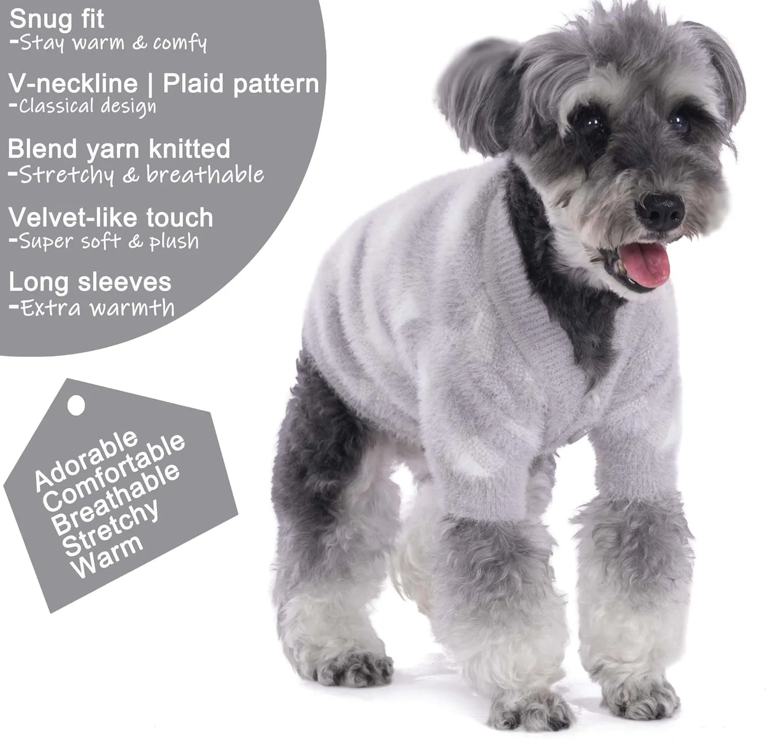 Deluxe Dog & Cat Winter Clothes - Thermal Knit Sweater & Jacket for Small Dogs Boy and Girl - Stretchy Pet Apparel, Puppy Outfits - Soft Warm Dog Coat (Silver Grey, Medium)