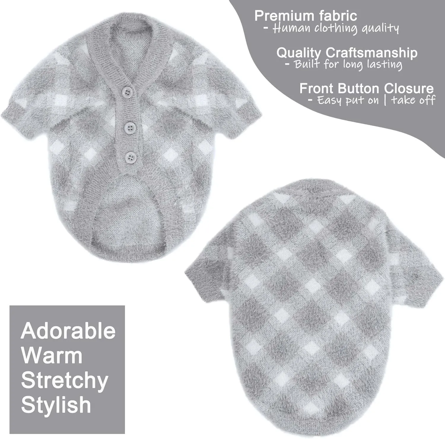 Deluxe Dog & Cat Winter Clothes - Thermal Knit Sweater & Jacket for Small Dogs Boy and Girl - Stretchy Pet Apparel, Puppy Outfits - Soft Warm Dog Coat (Silver Grey, Medium)