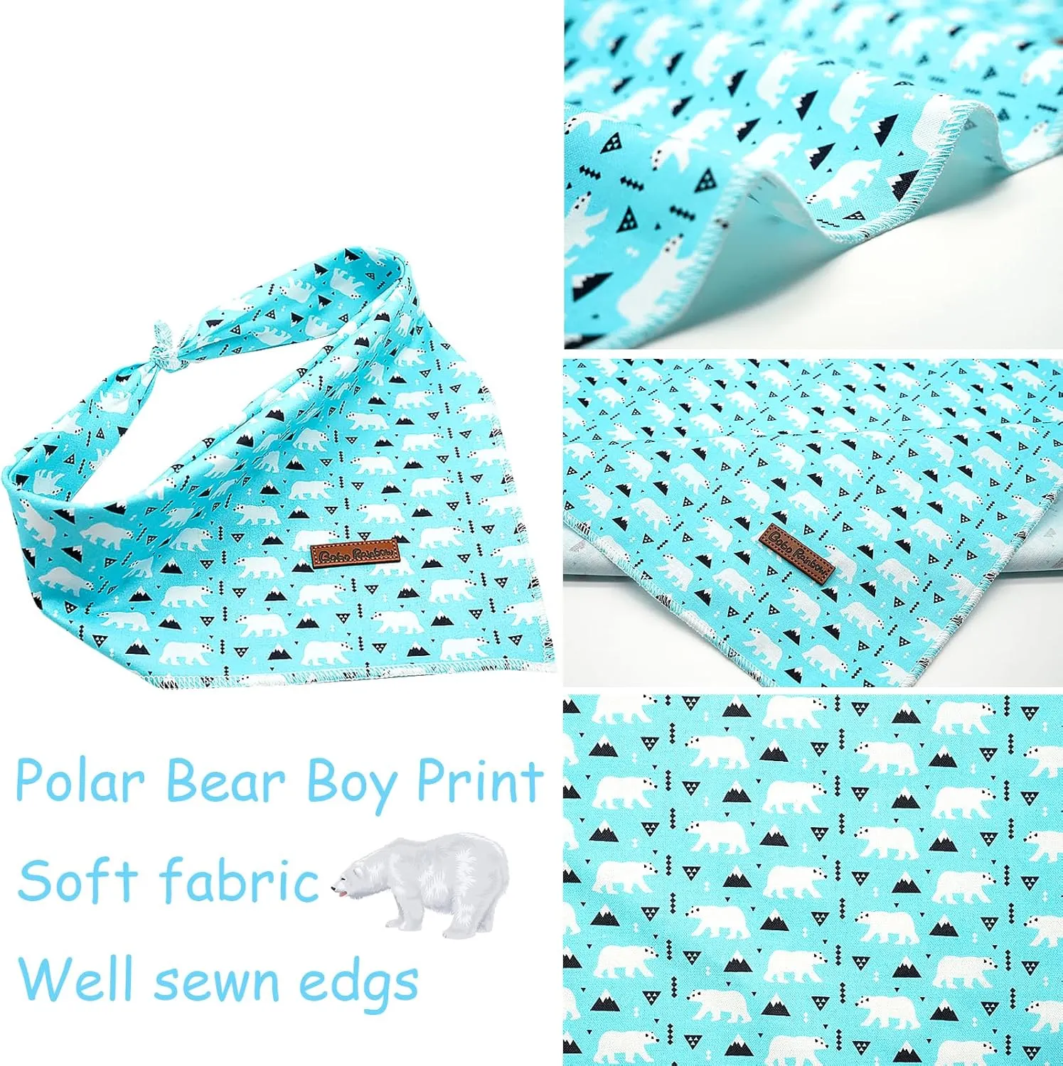 Dog Bandana - 1Pack Blue Bear Print Washable Dog Scarf Female or Male Square Dog Bib Kerchief Scarf Adjustable Pet Bandana for Small Medium Large Dogs