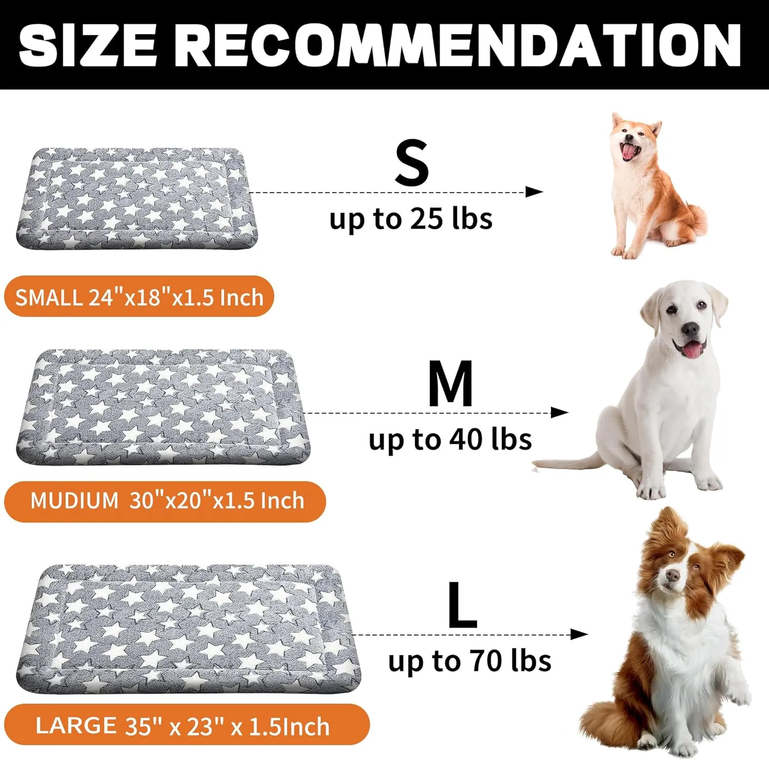 Dog Bed Mat, Reversible Crate Pads for Small/Medium/Large Dogs & Cats Sleeping, Portable & Soft, Dog Beds Crate Pad - Machine Washable Dog Mat Bed Kennel Mat Cat Bed L(35*23*1.5)