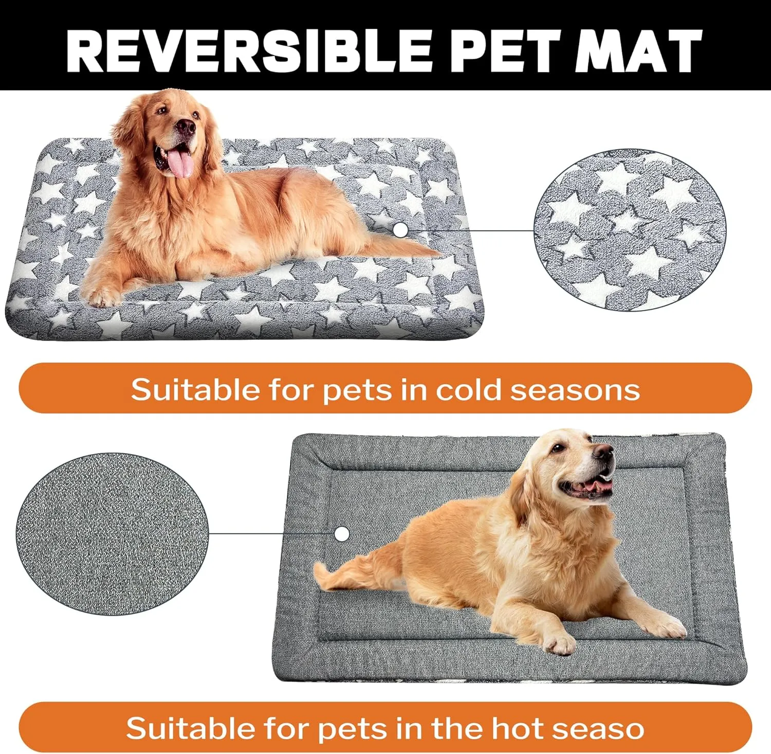 Dog Bed Mat, Reversible Crate Pads for Small/Medium/Large Dogs & Cats Sleeping, Portable & Soft, Dog Beds Crate Pad - Machine Washable Dog Mat Bed Kennel Mat Cat Bed L(35*23*1.5)