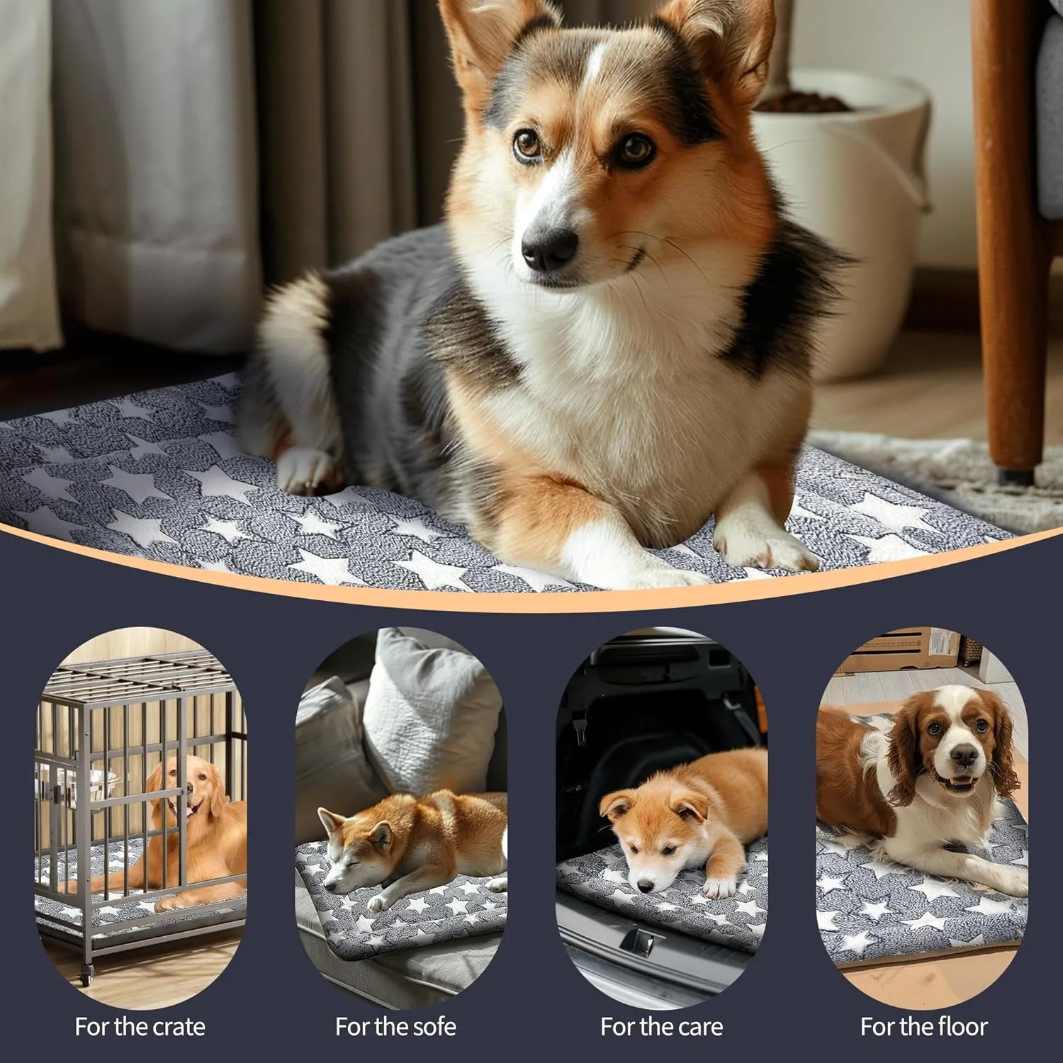 Dog Bed Mat, Reversible Crate Pads for Small/Medium/Large Dogs & Cats Sleeping, Portable & Soft, Dog Beds Crate Pad - Machine Washable Dog Mat Bed Kennel Mat Cat Bed L(35*23*1.5)
