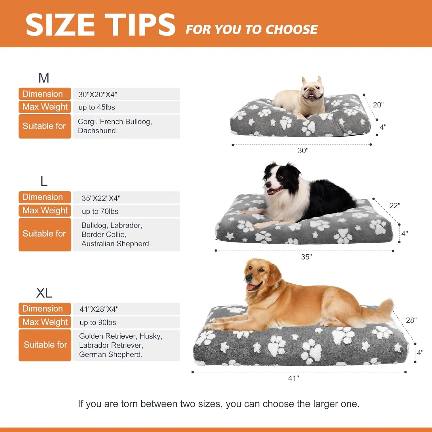 Dog Beds for Extra Large Dogs, Cute Thick Dog Bed for Crate Kennel, Fluffy Pet Bed with Removable Washable Cover and Anti-Slip Bottom, 41"x 28", Grey Paw