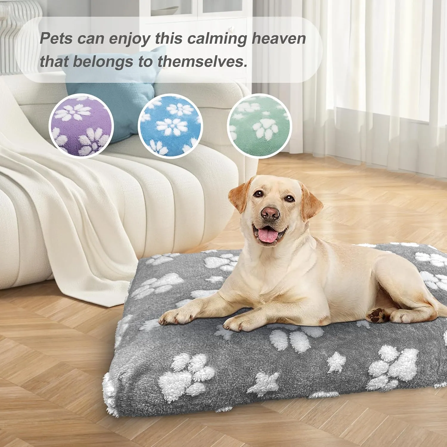 Dog Beds for Extra Large Dogs, Cute Thick Dog Bed for Crate Kennel, Fluffy Pet Bed with Removable Washable Cover and Anti-Slip Bottom, 41"x 28", Grey Paw