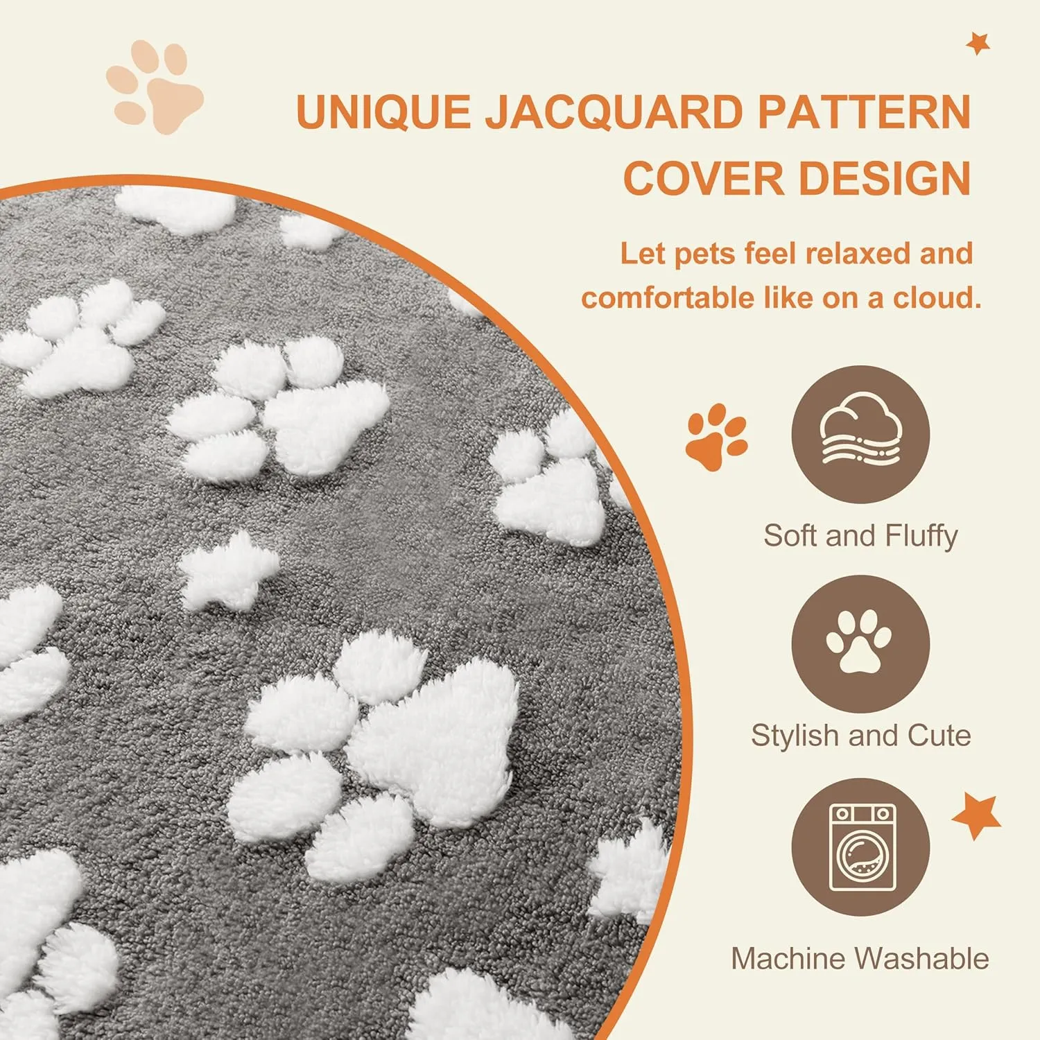 Dog Beds for Extra Large Dogs, Cute Thick Dog Bed for Crate Kennel, Fluffy Pet Bed with Removable Washable Cover and Anti-Slip Bottom, 41"x 28", Grey Paw