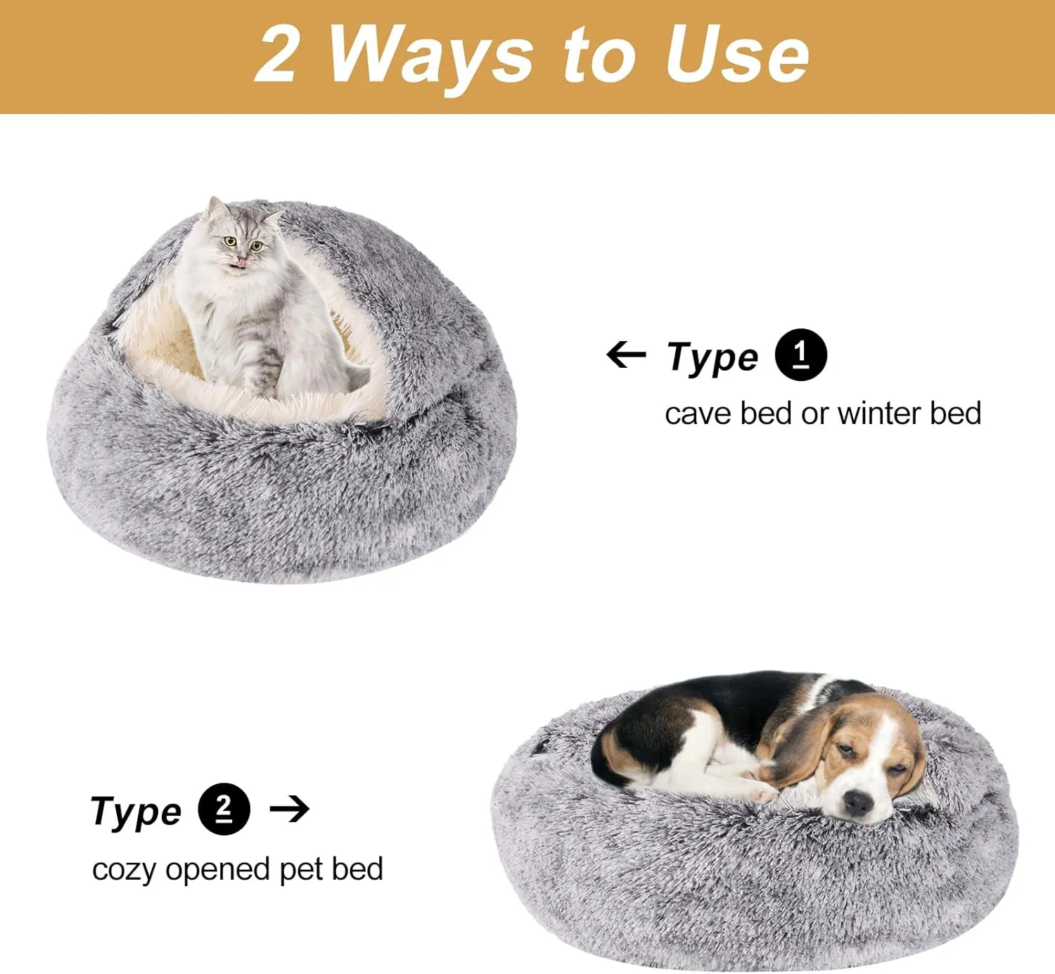 Dog Beds for Small Dogs, Cat Bed Cave, Washable Cute Cat Bed, Cozy Nook Pet Bed for Dogs or Cats, Anti-Slip Puppy Bed Fits up to 22 lbs Pets(Grey, 24" x 24")