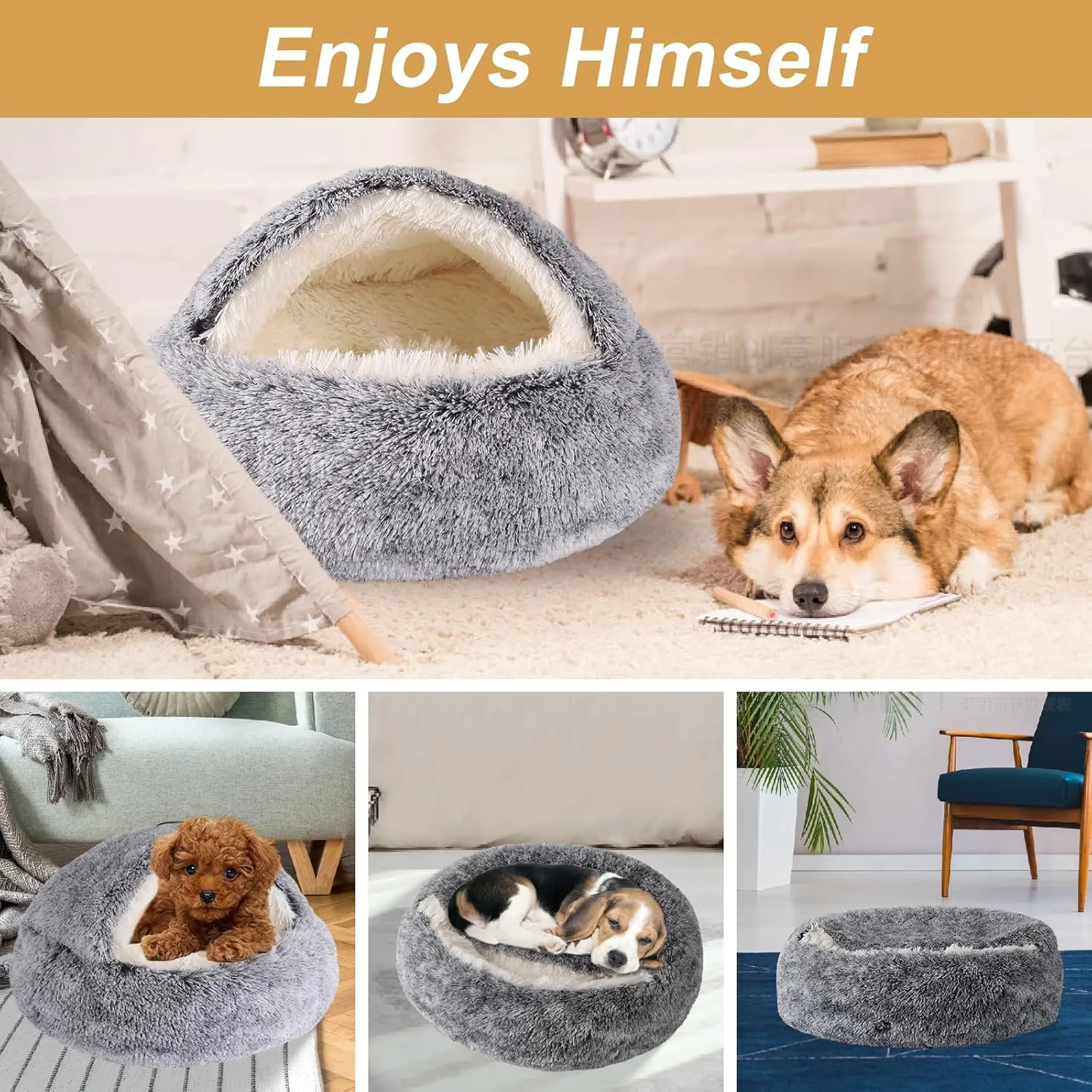 Dog Beds for Small Dogs, Cat Bed Cave, Washable Cute Cat Bed, Cozy Nook Pet Bed for Dogs or Cats, Anti-Slip Puppy Bed Fits up to 22 lbs Pets(Grey, 24" x 24")