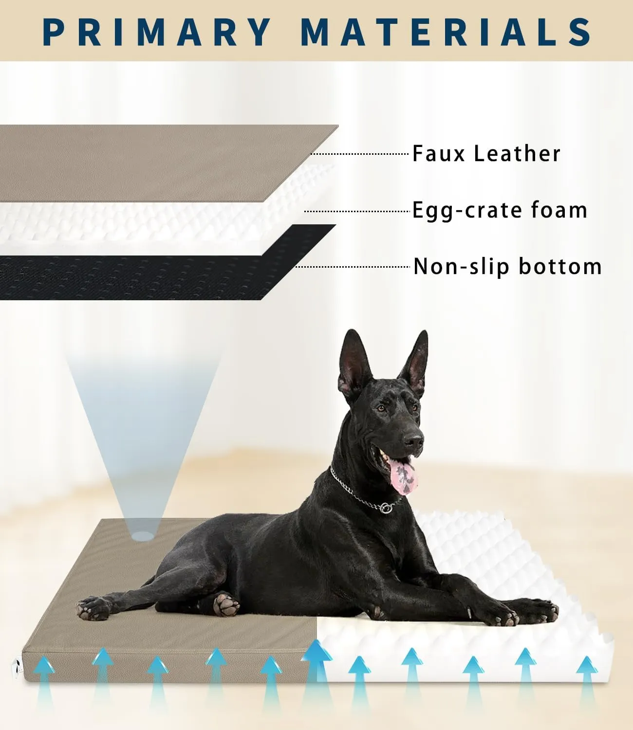 Dog Beds Large Sized Dog, Outdoor Waterproof Pet Cate with Faux Leather Cover, Egg Foam Pet Mat