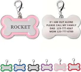 Dog Id Tags Personalized Engraved, Bone Shape, 6 Colors, Stainless Steel Pet Name Tag for Cats and Dogs with 3 Lines of Customizable Text (Pack of 1)(Large,Pink)