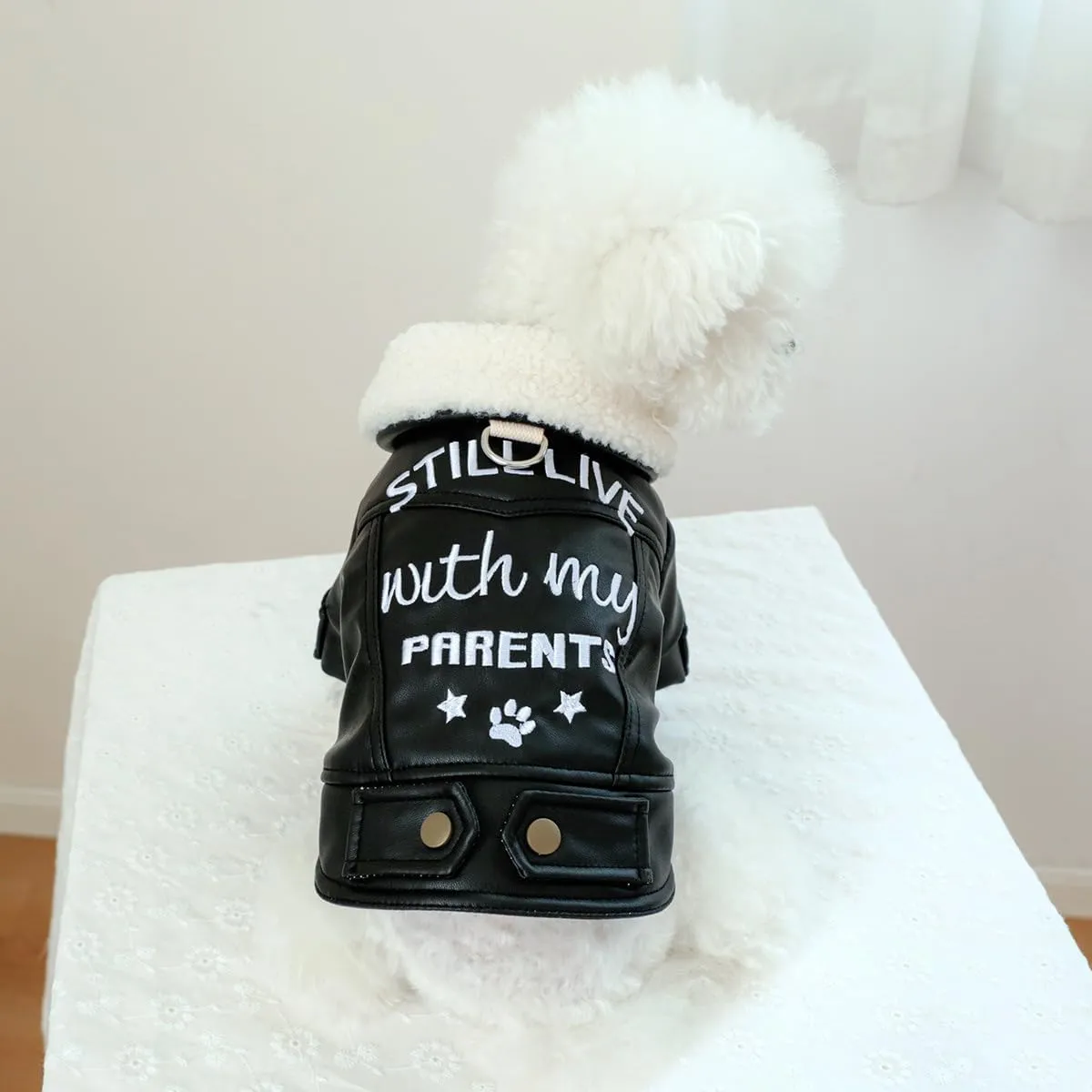 Dog Leather Jacket Fleece Lined Puppy Leather Coat Small Dog Winter Stylish Jacket Cold Weather Chihuahua Yorkie Warm Windproof Waterproof Coats Pet Christmas Holiday Birthday Dog Clothes