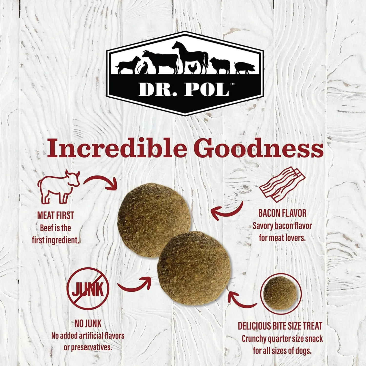 Dr. Pol Healthy All Natural Dog Treats - Incredi-Pol Pet Treats Made in USA, Dog Biscuits, Large or Small Dogs, Baked Puppy Training Biscuits, No Corn, Gourmet, Bacon Cheeseburger, 12oz