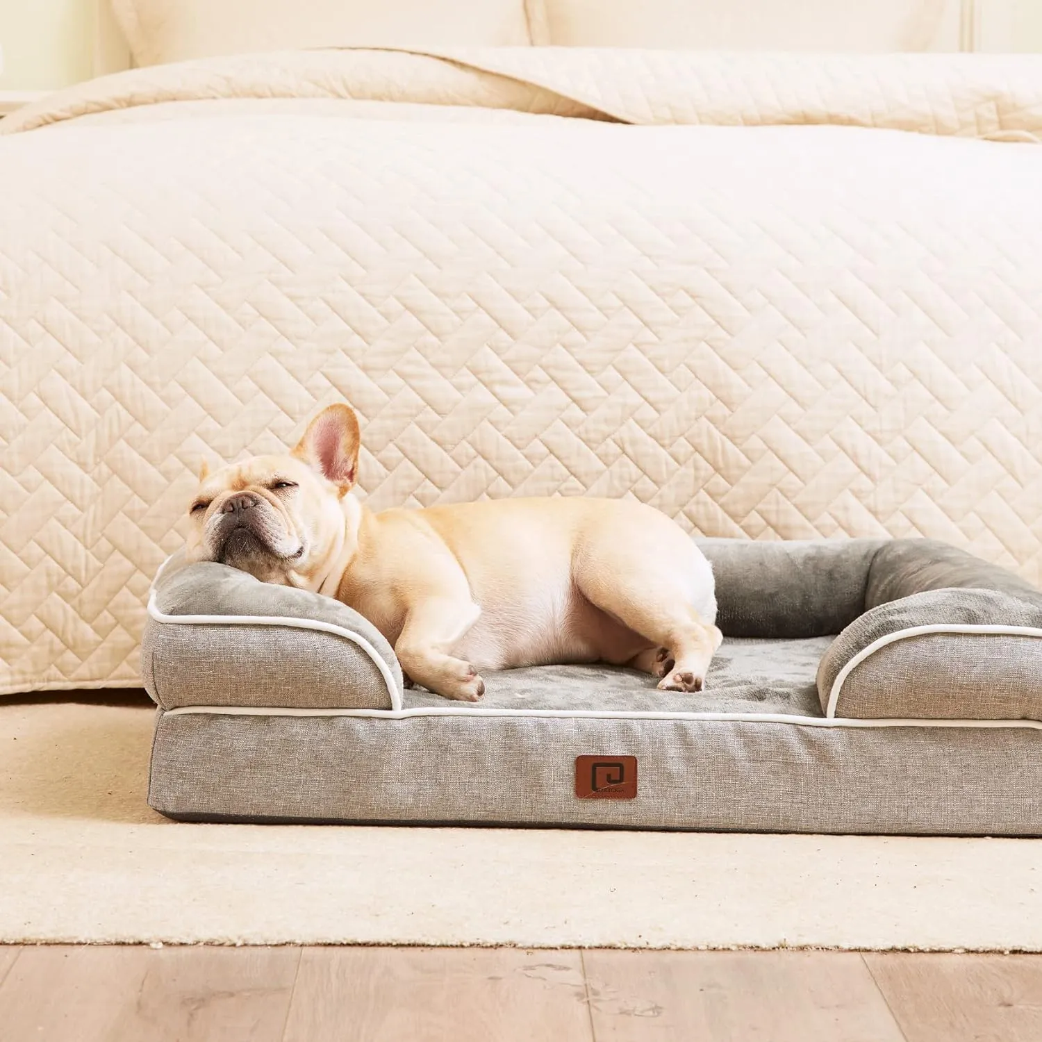 EHEYCIGA Orthopedic Dog Beds for Large Dogs, Waterproof Memory Foam Large Pet Bed with Sides, Non-Slip Bottom and Egg-Crate Foam Dog Couch Bed with Washable Removable Cover, Grey