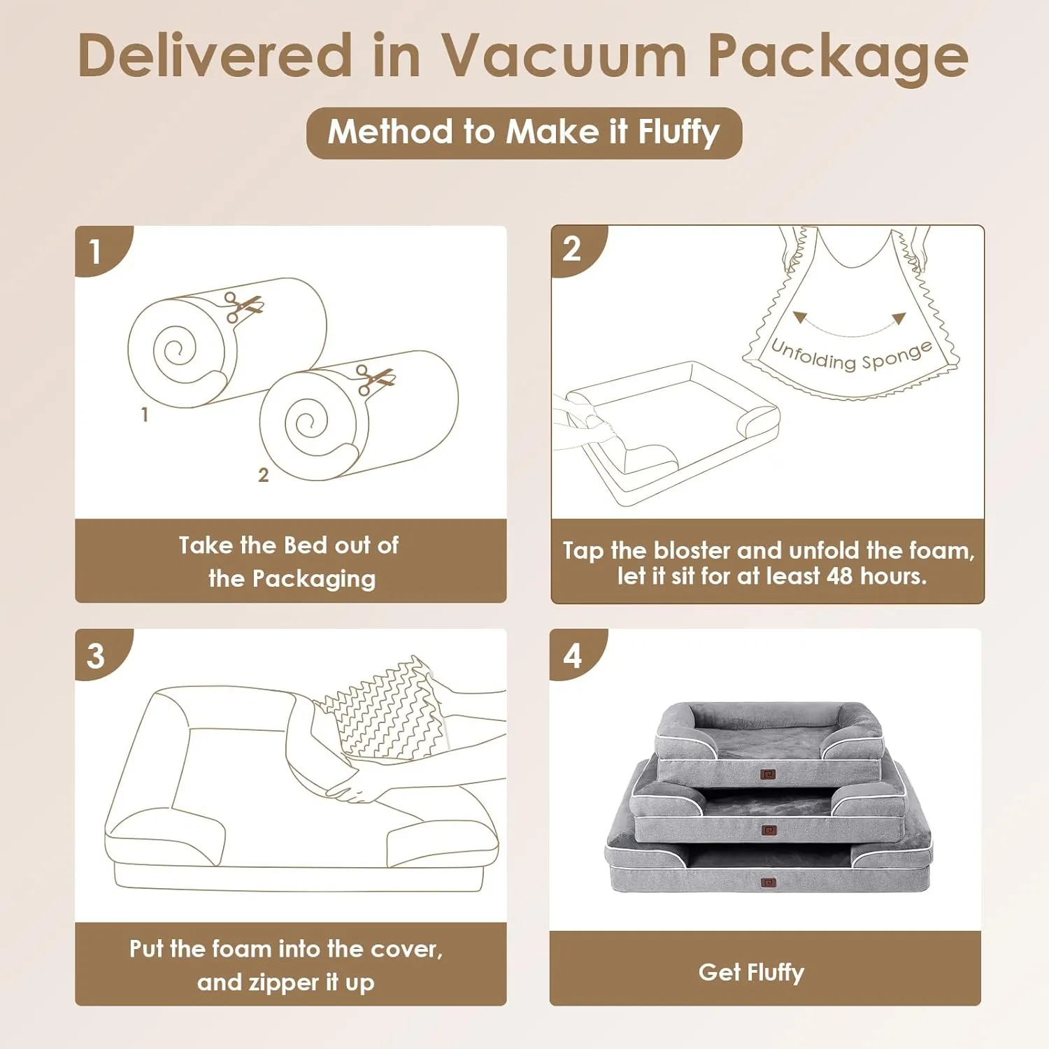 EHEYCIGA Orthopedic Dog Beds for Large Dogs, Waterproof Memory Foam Large Pet Bed with Sides, Non-Slip Bottom and Egg-Crate Foam Dog Couch Bed with Washable Removable Cover, Grey