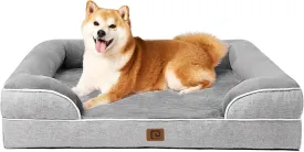 EHEYCIGA Orthopedic Dog Beds for Large Dogs, Waterproof Memory Foam Large Pet Bed with Sides, Non-Slip Bottom and Egg-Crate Foam Dog Couch Bed with Washable Removable Cover, Grey