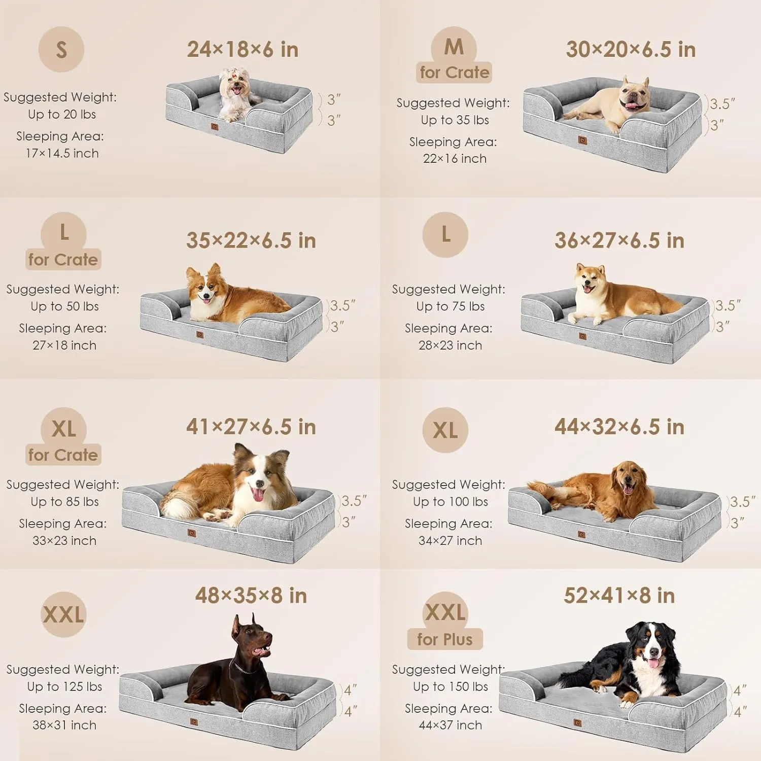 EHEYCIGA Orthopedic Dog Beds for Large Dogs, Waterproof Memory Foam Large Pet Bed with Sides, Non-Slip Bottom and Egg-Crate Foam Dog Couch Bed with Washable Removable Cover, Grey