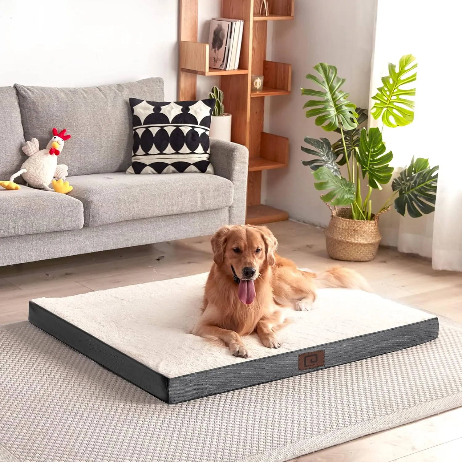 EHEYCIGA Orthopedic XL Dog Beds for Extra Large Dogs with Removable Washable Cover for Crate, Beige, 41x27