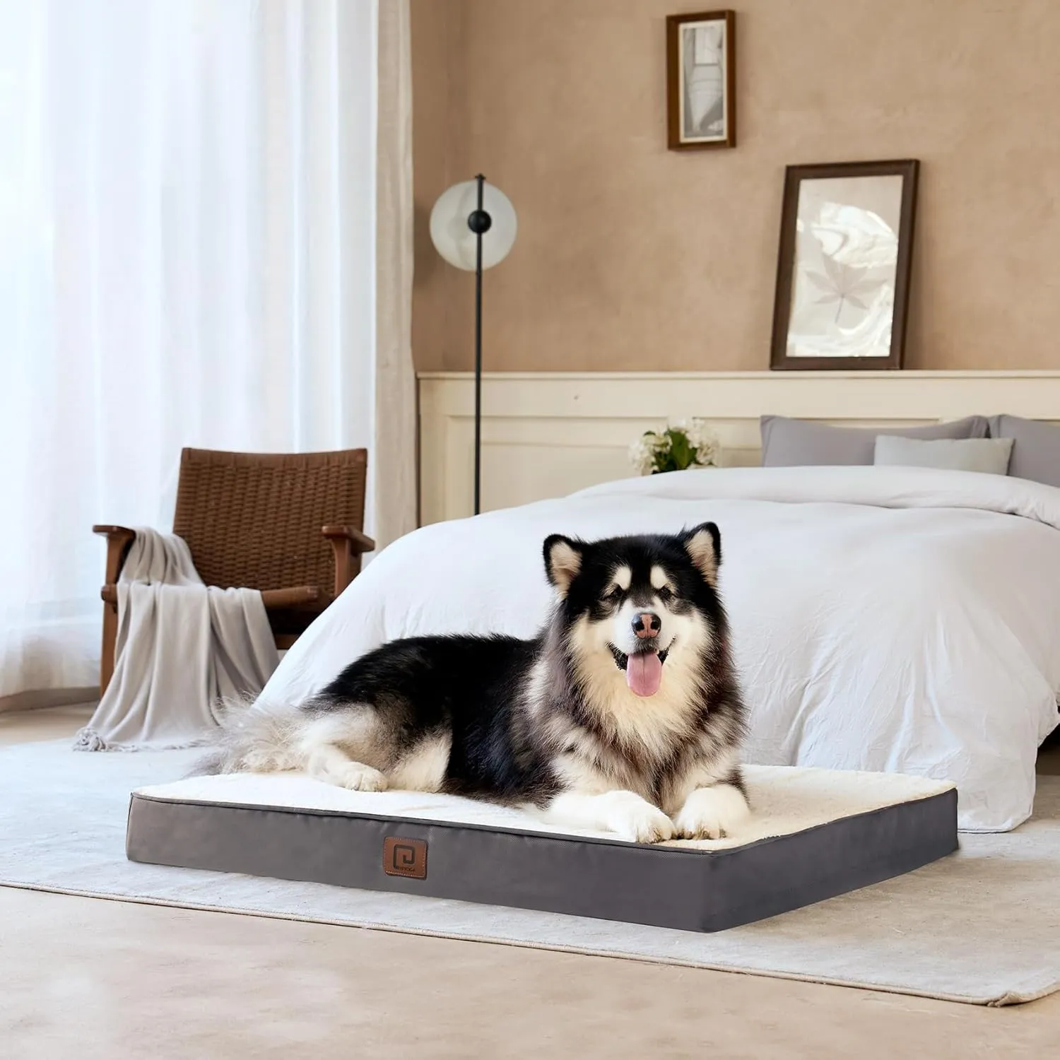 EHEYCIGA Orthopedic XL Dog Beds for Extra Large Dogs with Removable Washable Cover for Crate, Beige, 41x27