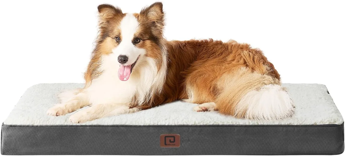 EHEYCIGA Orthopedic XL Dog Beds for Extra Large Dogs with Removable Washable Cover for Crate, Beige, 41x27