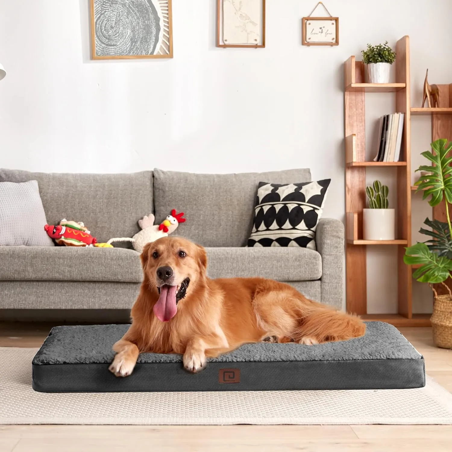 EHEYCIGA Orthopedic XL Dog Beds for Extra Large Dogs with Removable Washable Cover, Grey, 44x32