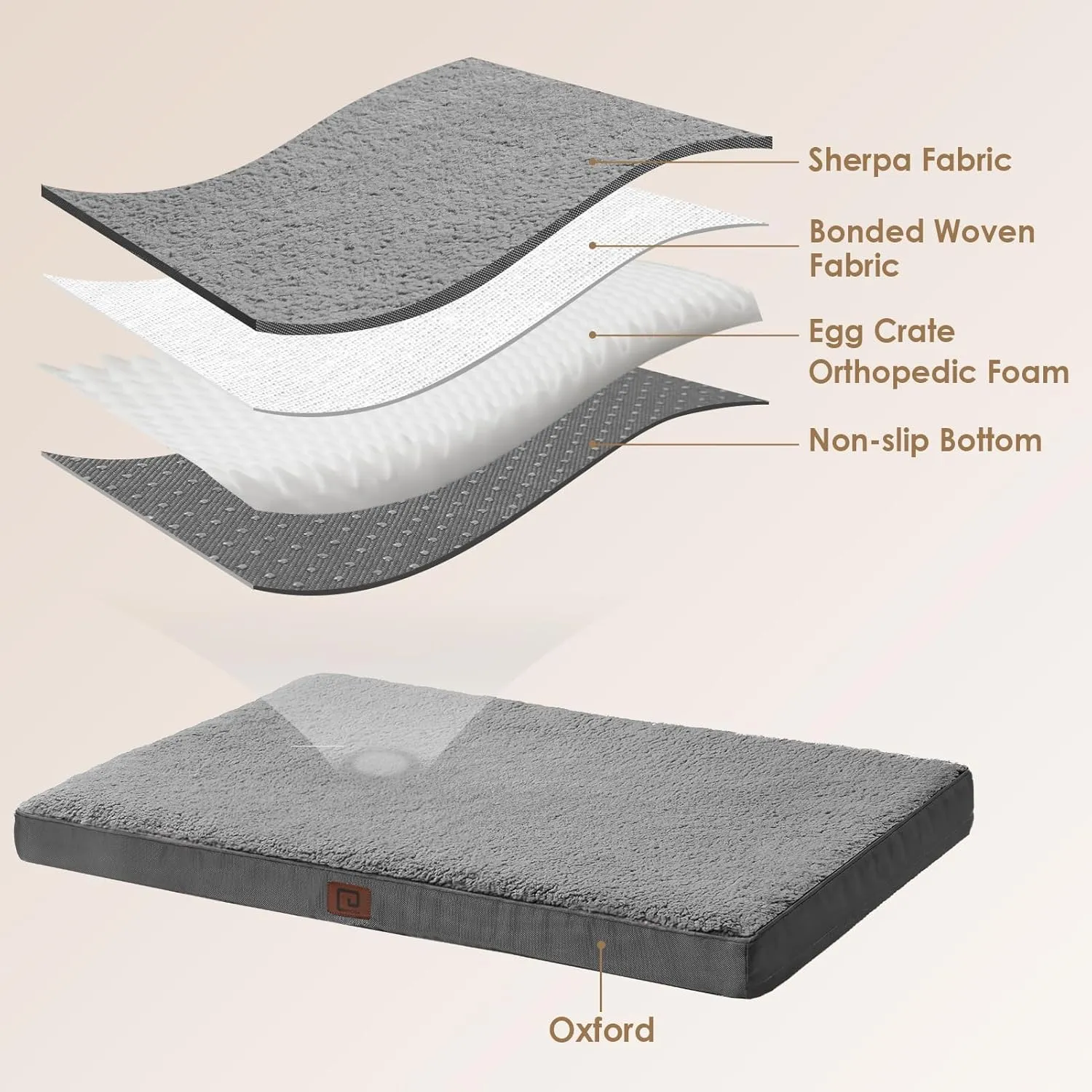 EHEYCIGA Orthopedic XL Dog Beds for Extra Large Dogs with Removable Washable Cover, Grey, 44x32