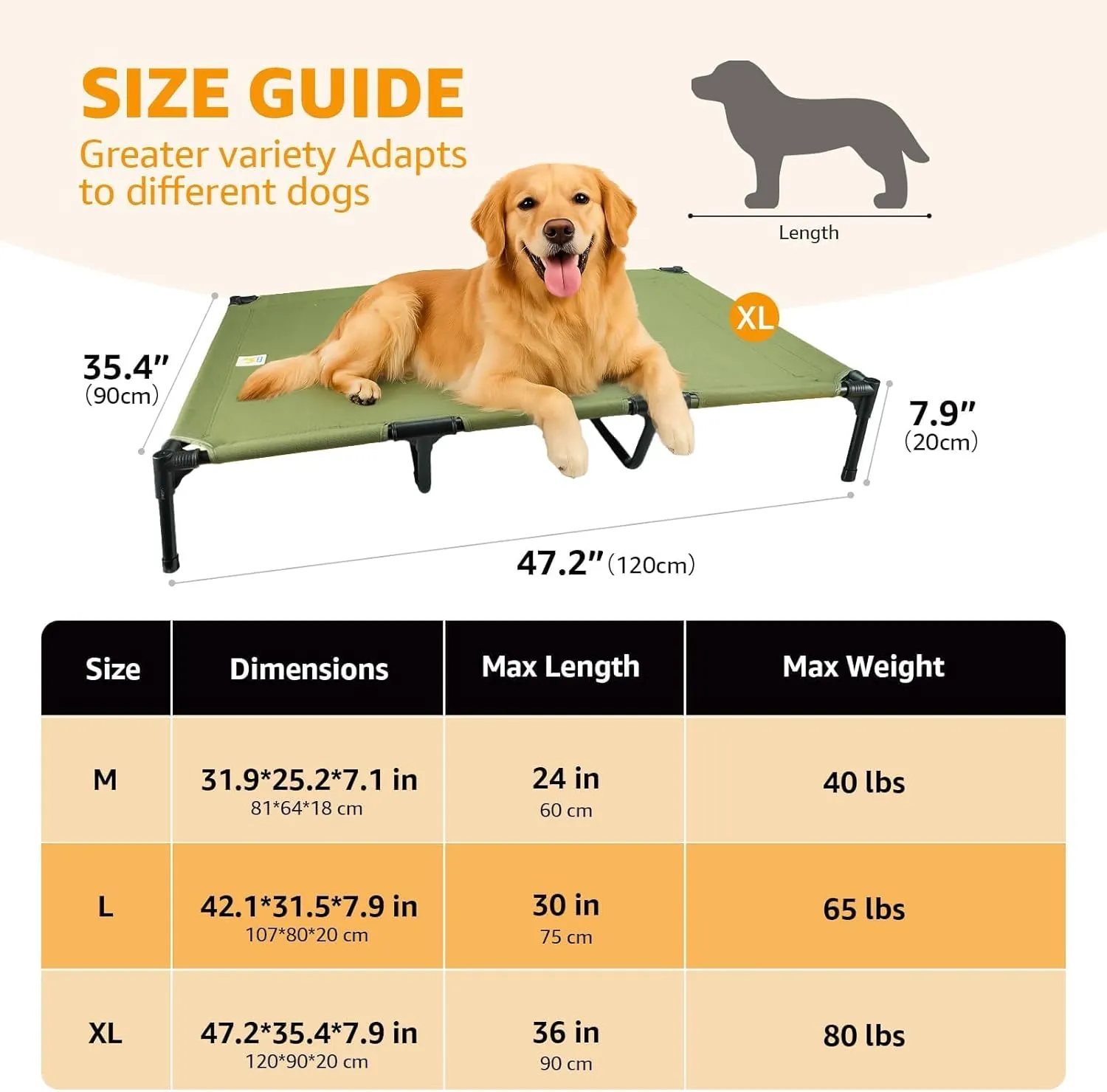 Elevated Dog Beds Extra Large Sized Dog, Raised Outdoor Bed Waterproof and Washable Canvas, Chew Proof Indoor Pet Hammocks, Green