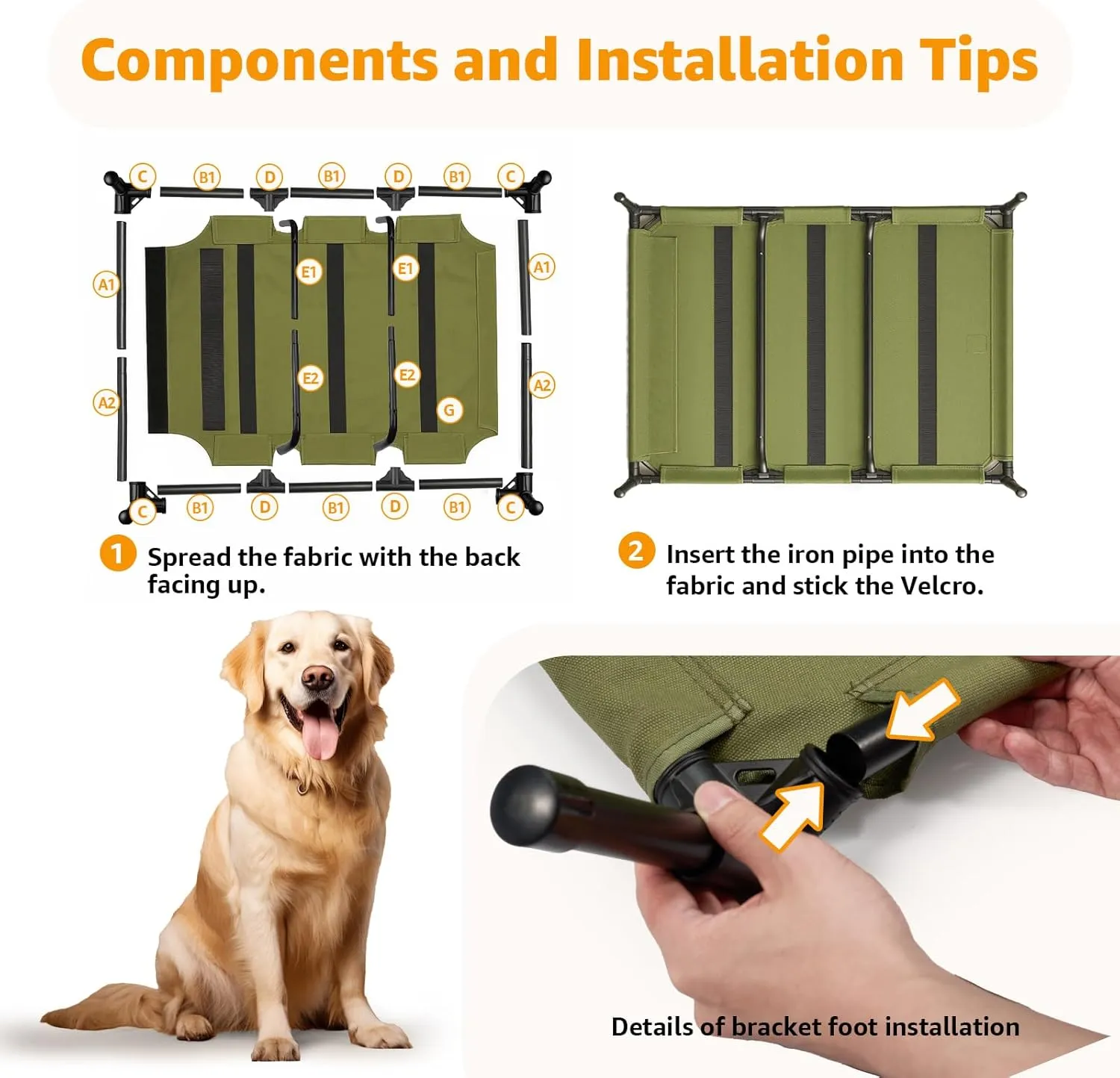 Elevated Dog Beds Extra Large Sized Dog, Raised Outdoor Bed Waterproof and Washable Canvas, Chew Proof Indoor Pet Hammocks, Green