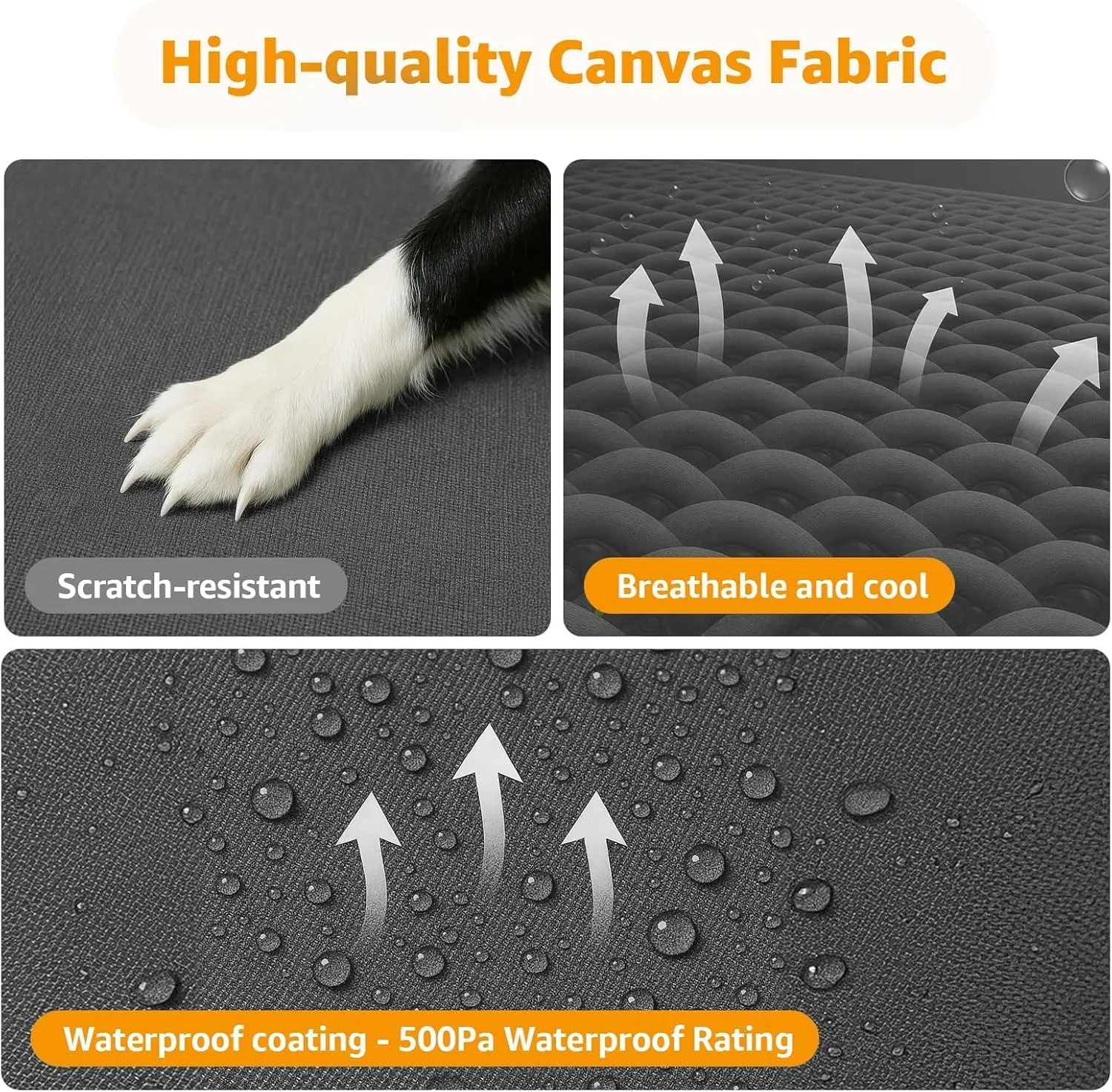 Elevated Dog Beds Large Sized Dog, Raised Outdoor Bed Waterproof and Washable Canvas, Chew Proof Indoor Pet Hammocks, Dark Grey