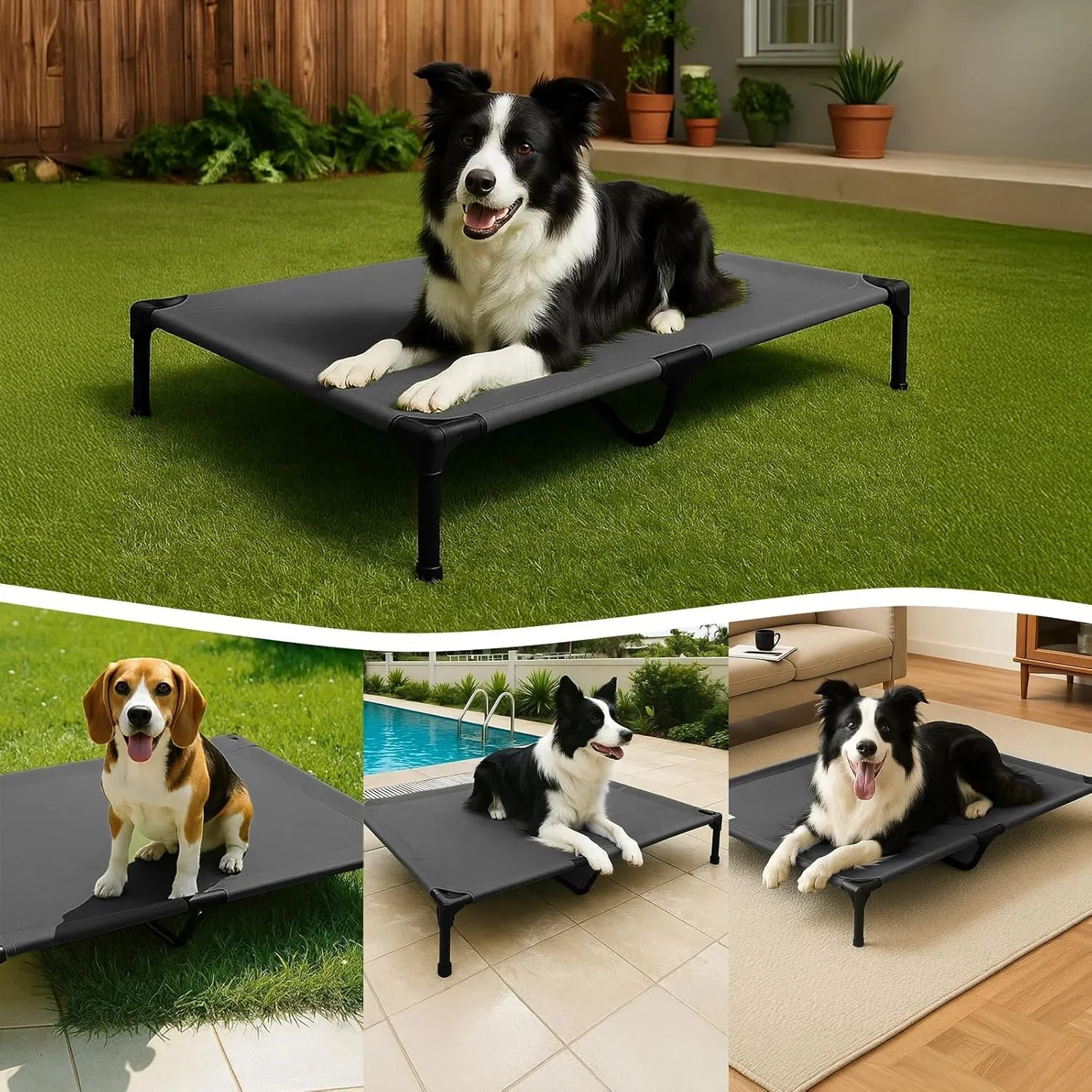 Elevated Dog Beds Large Sized Dog, Raised Outdoor Bed Waterproof and Washable Canvas, Chew Proof Indoor Pet Hammocks, Dark Grey