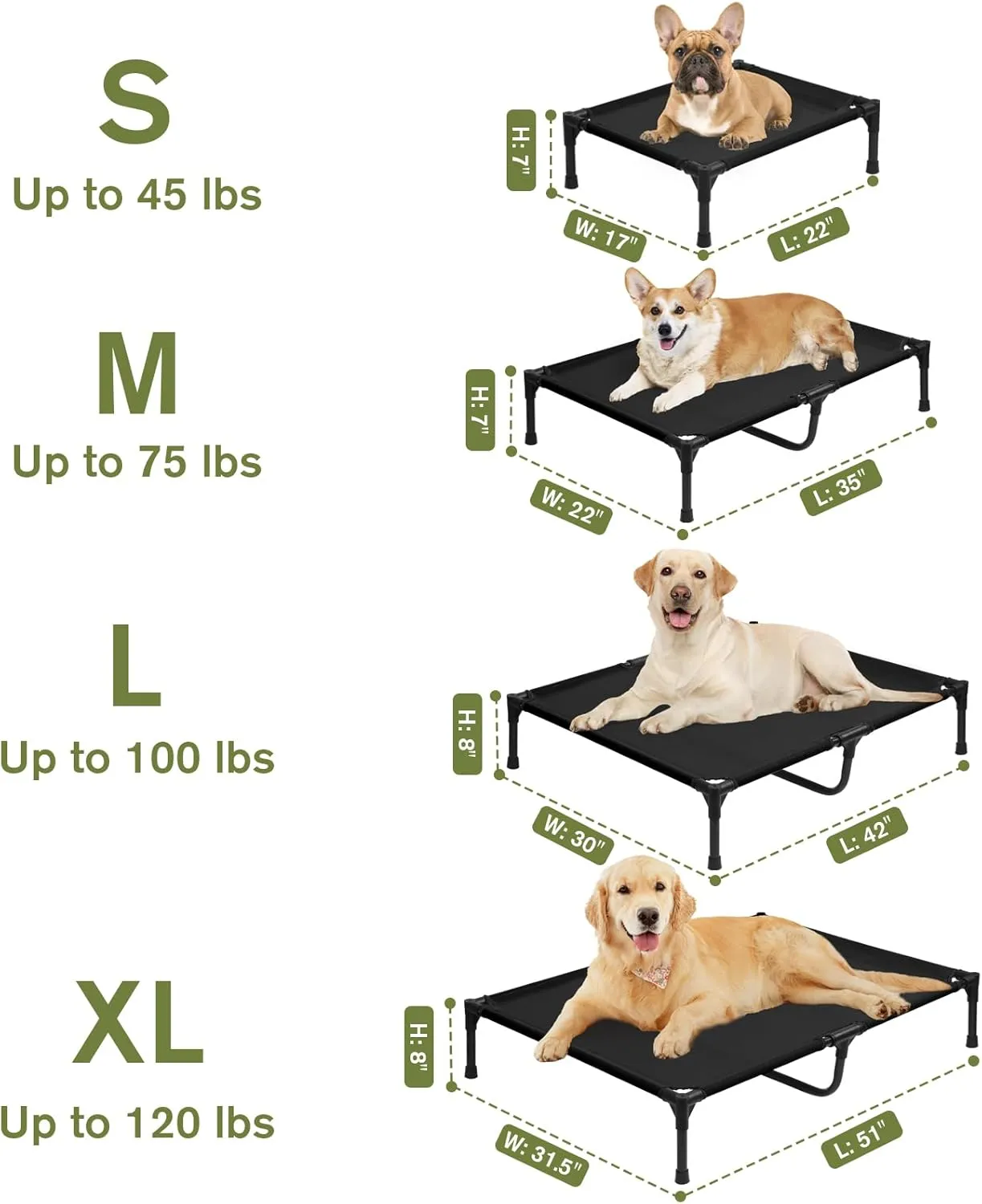 Elevated Dog Beds Large Sized Dogs, Cooling Raised Pet Cot Beds, Portable Lifted Camping Pet Bed with Washable Mesh, Durable Pets Hammock for Training, Non Slip, Easy to Clean, Black, L