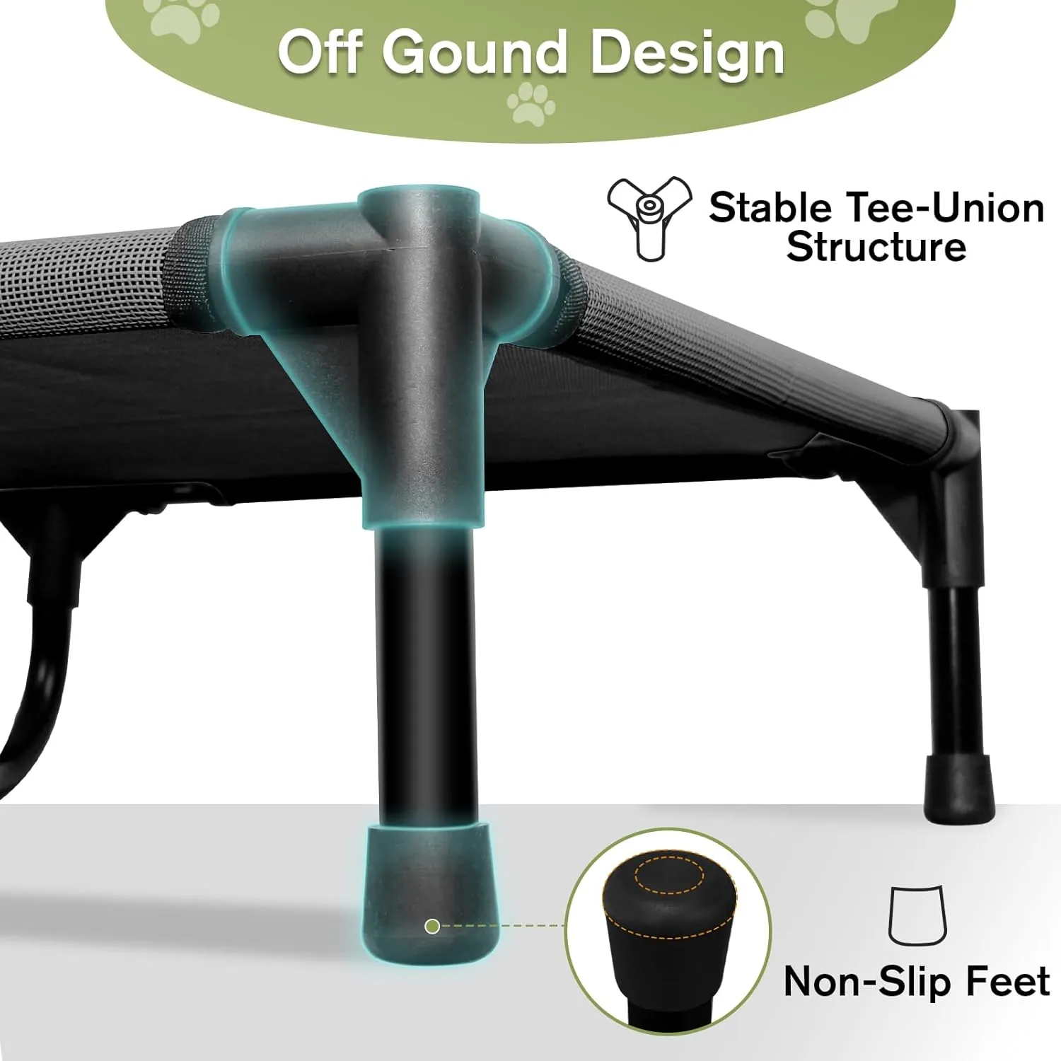 Elevated Dog Beds Large Sized Dogs, Cooling Raised Pet Cot Beds, Portable Lifted Camping Pet Bed with Washable Mesh, Durable Pets Hammock for Training, Non Slip, Easy to Clean, Black, L