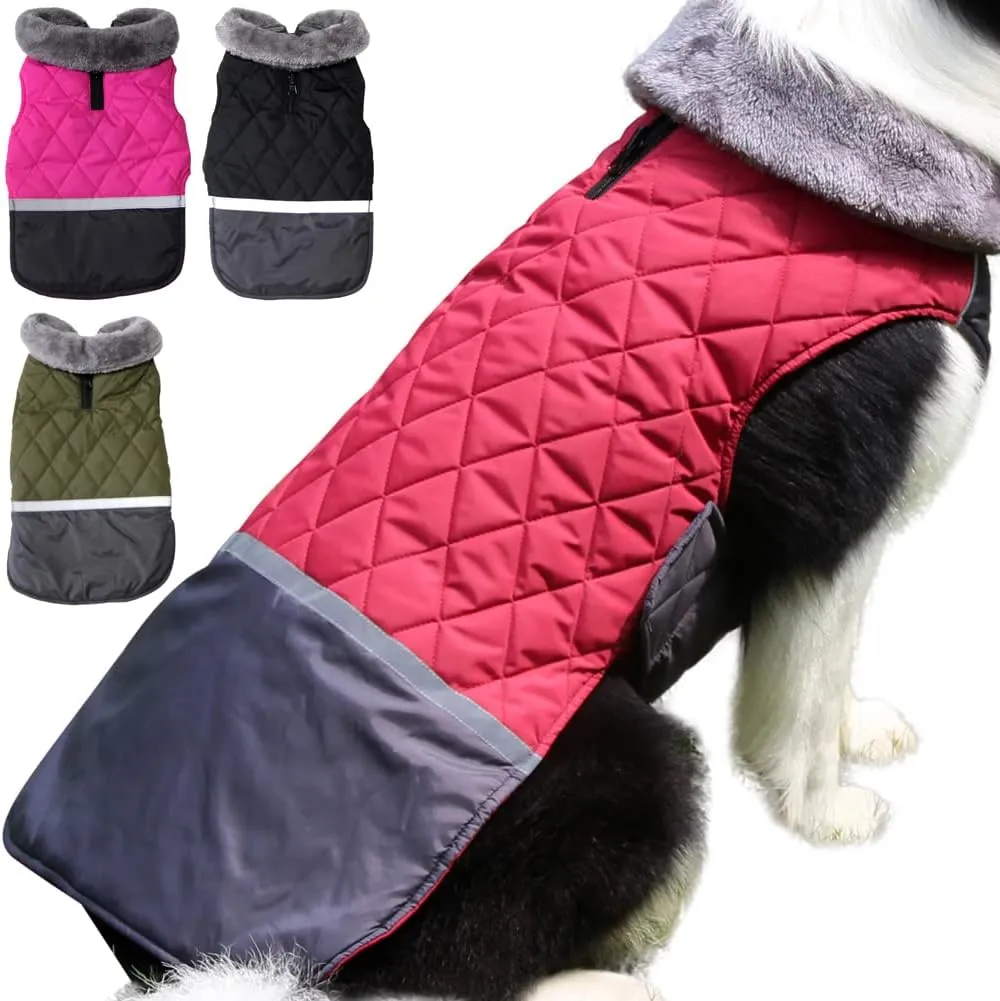 Fleece Collar Reversible Dog Coats for Small Dogs Waterproof Warm Puppy Jacket for Cold Winter,Red S