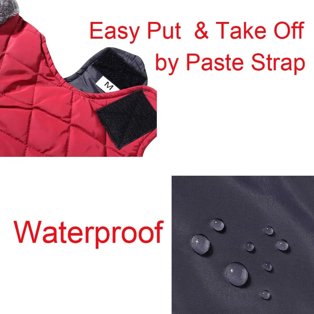 Fleece Collar Reversible Dog Coats for Small Dogs Waterproof Warm Puppy Jacket for Cold Winter,Red S