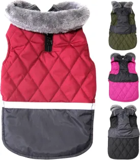Fleece Collar Reversible Dog Coats for Small Dogs Waterproof Warm Puppy Jacket for Cold Winter,Red S